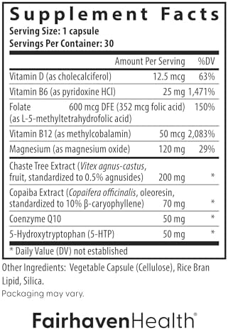 Fairhaven Health MultiSymptom PMS Relief for Women PMS Support Supplement for Women Relief from Cramps Bloating Vegan 30 Capsules