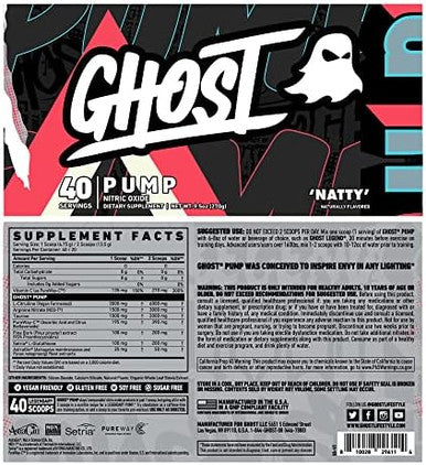 Ghost Pump Nitric Oxide Powder Pineapple 40 Servings Sugar & Stim Preworkout Supplements Lcitrulline Arginine Nitrate & Lglutathione Soy & Gluten Vegan