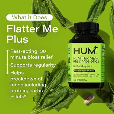 Hum Flatter Me Digestive Enzymes With Probiotics & Prebiotics Fastacting Bloat Relief Digestive Health And Regularity Vegan Formula 60 Servings