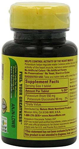 Nature Made Potassium Gluconate 550Mg 100 Tablets (Pack Of 5)
