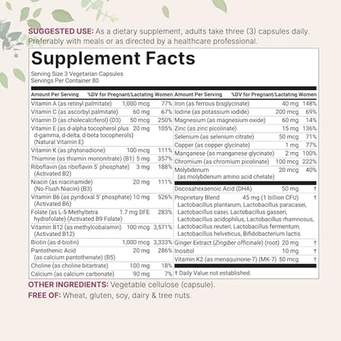 Micro Ingredients Prenatal Vitamins For Women 38-In-1 With Folate Dha Choline Iron Probiotics Inositol & Vitamin C D B Complex No Fillers 240 Veggie Capsules