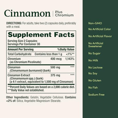 Nature's Bounty Cinnamon Plus Chromium Capsules 60 Count