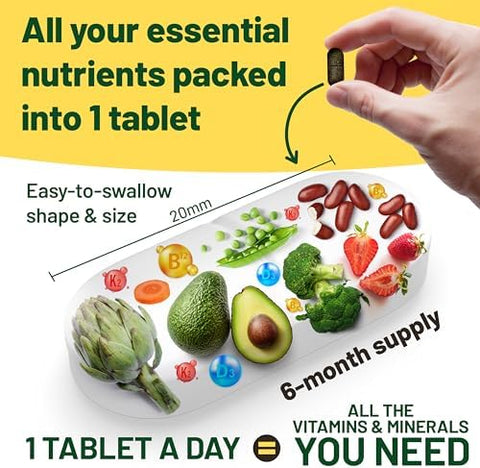 Vegan Vitality Multivitamins and Minerals for Women and Men with High Strength Vitamin B12 D3 and K2. 180 Vegan Multivitamin Tablets 6 Months Supply. Vitamins for Vegans. Women Multivitamin