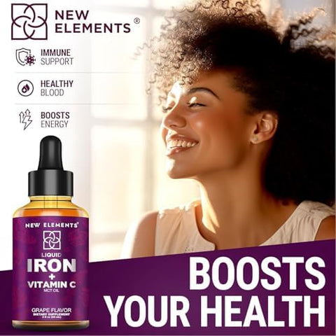 Elements Liquid Iron Supplement With Vitamin C 18Mg Iron & 50Mg Vitamin C For Anemia Support Blood Builder Drops For Women & Men Fast Absorption Boosts Energy & Immunity Vegan Non-Gmo