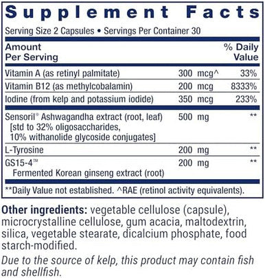 Life Extension Thyroid Support Complex - Thyroid Health Support Supplement With Vitamins A, B, Iodine, Magnesium, L-Tyrosine, Ashwagandha & Ginseng For Energy - Non-Gmo, Gluten-- 60 Capsules