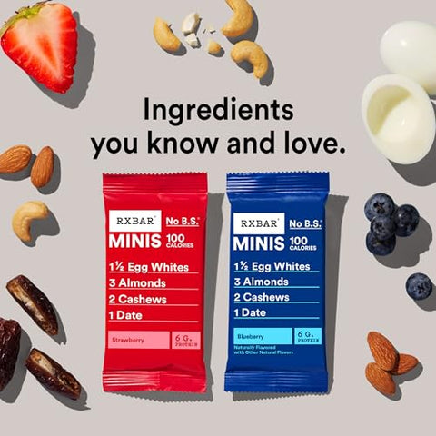 RXBAR Minis Protein Bars, Protein Snack Bars, Variety Pack, 7.3oz Box (8 Bars)
