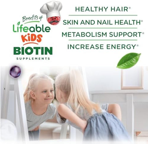 Lifeable Sugar Free Kids Biotin Gummies 5000mcg Great Tasting Biotin Supplement Biotin Gummies for Hair Growth Skin and Nail Health Hair Vitamins for Kids Boys Girls 90 Gummies