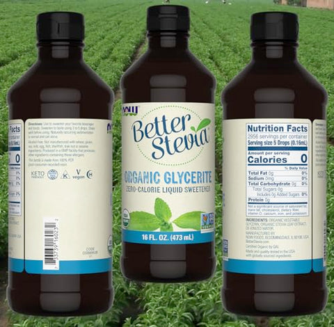 NOW BetterStevia Liquid Organic Glycerite 16 Ounces Organic Stevia ZeroCalorie Liquid Sweetener No Alcohol Keto Friendly No Erythritol