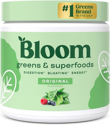 Bloom Nutrition Green Superfood Super Greens Powder Juice Smoothie Mix Complete Whole Foods Organic Spirulina Chlorella Wheat Grass Probiotics Digestive Enzymes Antioxidants Original