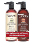 Pura D'Or Professional Grade Clinically Formulated Biotin Shampoo & Conditioner For Hair Thinning - 2X Concentrated Proprietary Herbal Blend Thickening Products For Women & Men Sulfate 16Oz X2