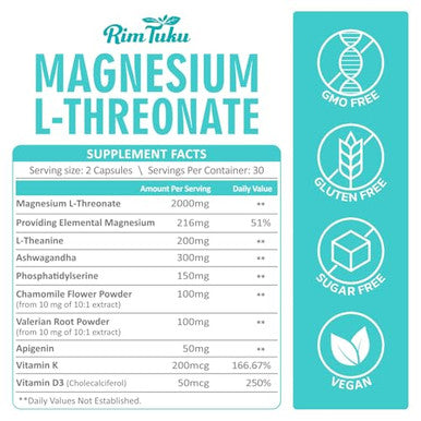 Rimtuku Magnesium L-Threonate 2000Mg | 10-In-1 Supplement For Brain Health & Cognitive Support | High-Absorption Magnesium Threonate Capsules 60 Count
