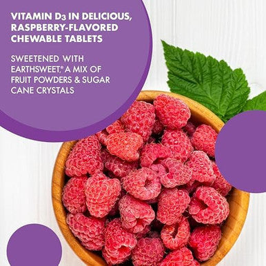 Bluebonnet Nutrition Earth Sweet Vitamin D3 5000 Iu Chewable Tablets Aids In Muscle & Skeletal Growth Non Gmo Gluten & Soy & Milk Kosher Raspberry White 90 Count