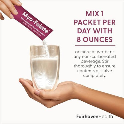 Fairhaven Health Folate and Myo Inositol Powder for Women 1 Per Day Female Fertility Supplement Ovarian Health and Egg Quality 2000 mg MyoInositol and 333 mcg Methylfolate 30 Stick Packs