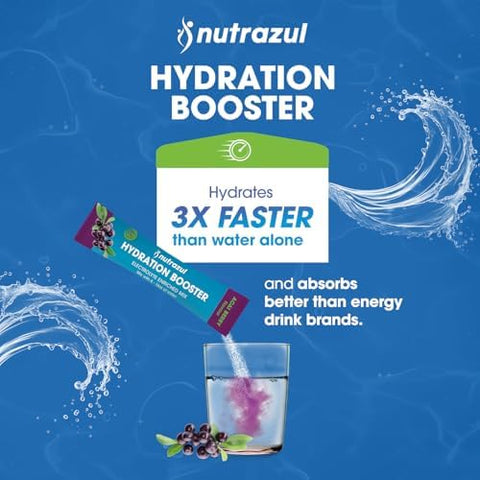 Nutrazul Hydration Booster 30 Sticks Supports Rapid Hydration Electrolyte Enriched Mix No Artificial Sweeteners Acai Berry Flavor Vegan Gluten- Non-Gmo