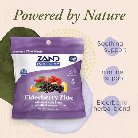 Zand Herbalozenge Elderberry Zinc Good-For-You Lozenges For Dry Throats No Corn Syrup No Cane Sugar 50 Lozenges