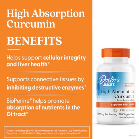 Doctor'S Best Turmeric Curcumin Supplement 1000Mg For Men & Women - Curcumin Caps From Turmeric Root Black Pepper Extract (Bioperine) 95 Piperine Joint Health Support Non Gmo 120 Veg Capsules