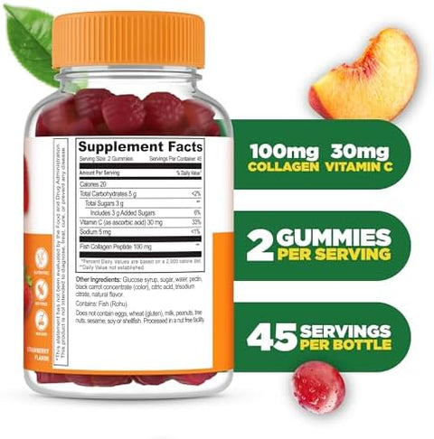 Lifeable Collagen Peptides Gummies 100Mg With Vitamin C Great Tasting Collagen Supplements Vegetarian Hair Skin And Nails Gummies Collagen Gummies For Adults Men Women 90 Gummies