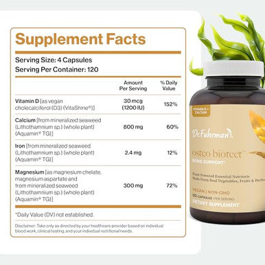 Dr Fuhrman Osteo Biotect Organic Calcium Bone Health Supplement With Vegan Vitamin D3 120 Capsules 800Mg