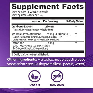 Doctor'S Best Womens Digestive Probiotic Prebiotic With Cranberry And Preforpro (4 Billion Cfu) Supports Urinary Tract Nongmo Vegan 30 Veggie Caps