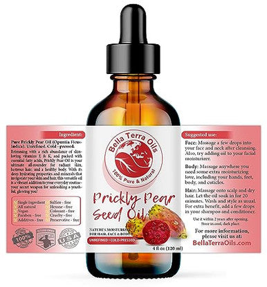Bella Terra Oils - Prickly Pear Seed Oil 8 Oz - The Symmetry Of Cactus Extract & Barbary Fig Overflowing With Vitamin B & Zinc A Precious Skin Delight