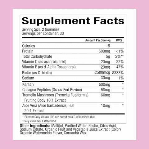 Plant People WonderBeauty Hair Skin and Nails Rejuvenation Gummies with Tremella Mushroom Marine Collagen Peptides Keratin and Biotin Watermelon Flavor 60 Gummies