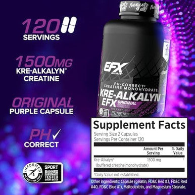 Efx Sports Krealkalyn Efxph Correct Creatine Monohydrate Pill Supplementstrength Muscle Growth and Performance120 Servings 240 Capsules