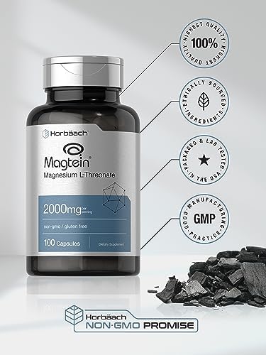 Horbaach Magtein Magnesium LThreonate 2000mg Supplement 100 Capsules for Men and Women NonGMO and Gluten Free