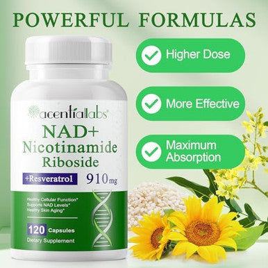 Nad+ Supplement 910Mg - Liposomal Nicotinamide Riboside, Resveratrol, Quercetin, Nad Supplement Vitamin D3, Vitamin C - Cellular Energy, Repair And Aging For Men And Women, 120 Capsules