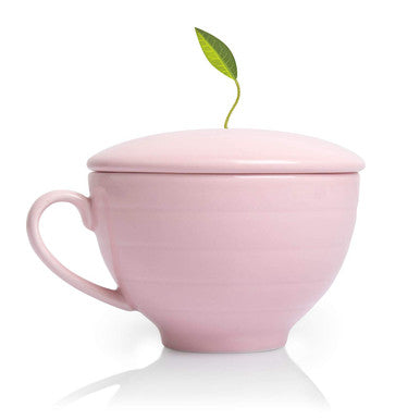 Tea Forte Jardin 3-Piece Tea Set with Pink Cafe Cup with Lid Tea Tray and 10 Assorted 2 of Each Variety Organic Handcrafted Pyramid Infuser Tea Bags