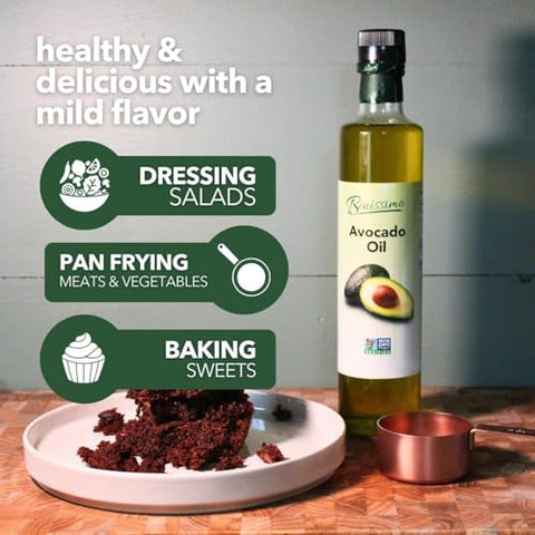 100% Pure Avocado Oil in Glass Bottle, Allergen-Free and Non-GMO, Premium Cold-Pressed Cooking Oil for SautÃƒÂ©ing, Baking, Grilling, and Salad Dressings, 8.45 fl oz