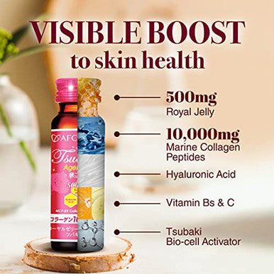 AFC Japan Tsubaki Ageless Beauty Collagen Drink from Japan with 10,000mg Marine Collagen Peptides + 500mg Royal Jelly + Hyaluronic + Vitamin Bs & C for Skin Revitalization (1.69fl.ozx10sx3)