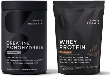 Sports Research Creatine Monohydrate (1.1 Lbs) And Dutch Chocolate Whey Protein (5.42 Lbs) The Dynamic Duo For Lean Muscle Building Improved Performance And Strength & Workout Recovery