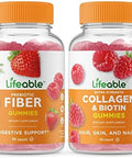 Lifeable Prebiotic Fiber 5G + Collagen & Biotin Gummies Bundle Great Tasting Vitamin Supplement Gluten Gmo Chewable Gummy