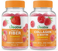 Lifeable Prebiotic Fiber 5G + Collagen & Biotin Gummies Bundle Great Tasting Vitamin Supplement Gluten Gmo Chewable Gummy