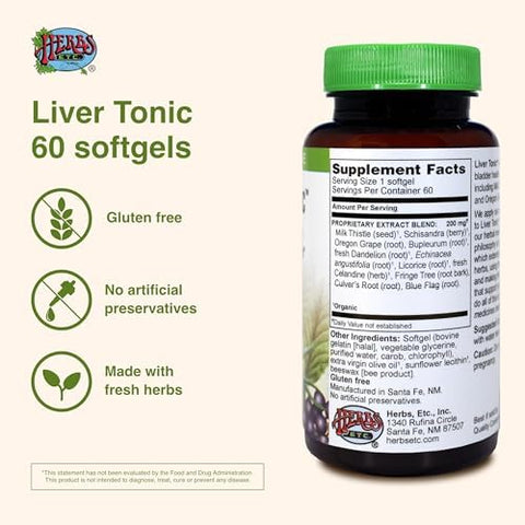 Herbs Etc. Liver Tonic - Gallbladder Health Supplement With Herbal Formula - Aid Overall Liver Health With Milk Thistle Schisandra & Oregon Grape - Support A Healthy Liver - 60 Softgels