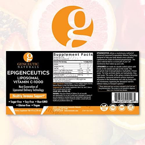 Epigenceutics Liposomal Vitamin C1000 Liquid 4 Ounce Immune Support Sugar Free Vegan Non GMO Gluten Free Single Count
