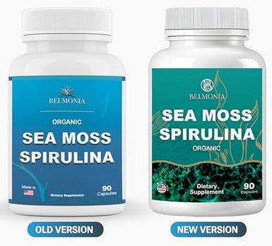 Organic Sea Moss Spirulina, 90 Capsules, 100% Organic Sea Moss Spirulina, Strength & Endurance- High Potency Sea Moss Supplement, Made In Usa, Superfood Capsules For Men & Women, Vegan