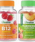 Lifeable Vitamin B12 + Turmeric Curcumin Gummies Bundle Great Tasting Vitamin Supplement Gluten Gmo Chewable