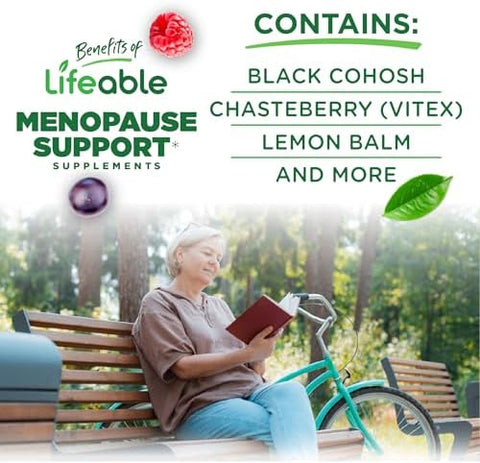 Lifeable Menopause Relief For Women Black Cohosh Vitex Chasteberry Lemon Balm Extract Red Clover Extract & More Great Tasting Vegan Supplement Night Sweats & Hot Flashes Relief 60 Gummies