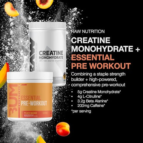 Raw Nutrition Creatine Monohydrate & Peach Mango Pre-Workout Powder Bundle