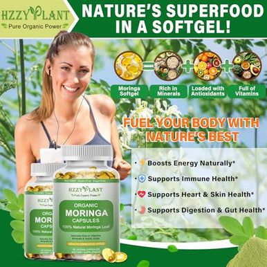 Hzzyplant Moringa Softgel Capsules Made With Pure Moringa Oleifera Leaf Green Superfood High Absorption Than Moringa Powder Capsules For Energy Immunity & Joint HealthVeganNon Gmo2 Month Supply