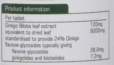 Natures Aid Ginkgo Biloba 6000 mg Equivalent Vegan 90 Tablets