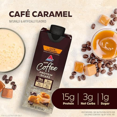 AtkinscafÃƒÂ© Caramel Iced Coffee Protein Shake 15G Protein Low Glycemic 3G Net Carb 1G Sugar & Creamy Vanilla Protein Shake 15G Protein Low Glycemic 2G Net Carb 1G Sugar Keto Friendly