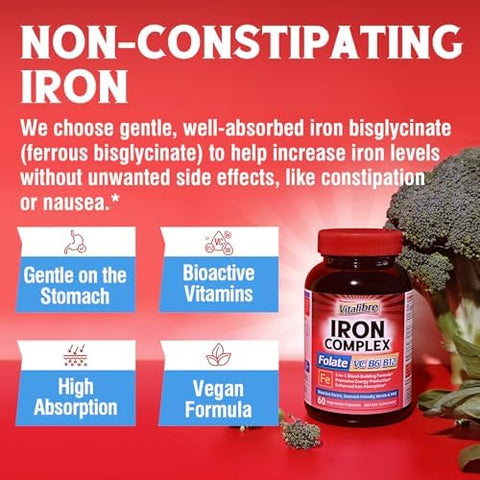 Iron Complex Supplement 60 Capsules and 6 in 1 Magnesium Complex Supplement 120 Capsules NonGMO Gluten