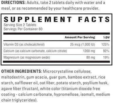 U.S. Doctors' Clinical 1200Mg Calcium Citrate & Calcium Carbonate Supplement W/Vitamin D3 & Magnesium - Support For Bone Strength, Muscles & Nerves - Vegan, Non-Gmo - 60 Tablets[1-Month Supply]