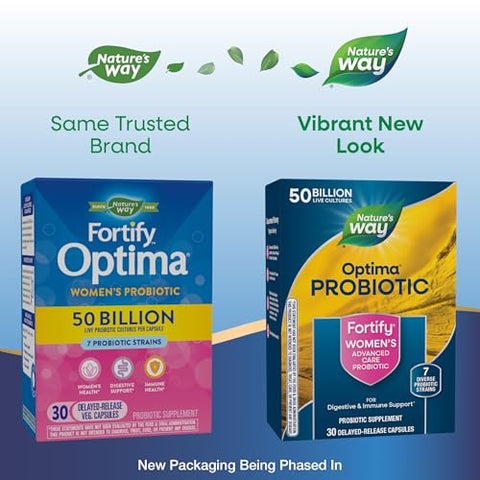 Nature'S Way Fortify Optima Women'S Probiotics 50 Billion Live Cultures 7 Strains Supports Digestive And Immune Health 30 Capsules (Packaging May Vary)