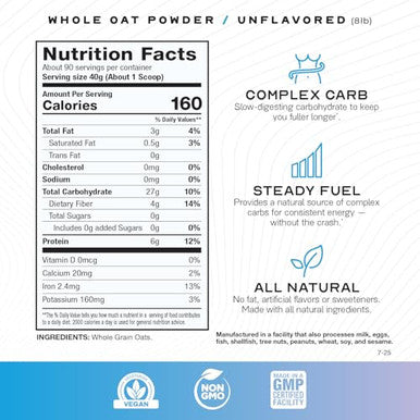 Muscle Feast Whole Oat Powder All Natural And Complex Carb Oat Fiber