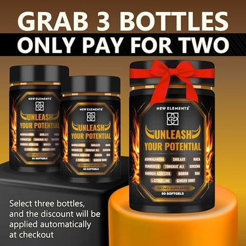 Elements Natural Testosterone Booster Supplement For Men Test Booster With Tongkat Ali Fadogia Agrestis Shilajit Ashwagandha Ginseng Tribulus Boron Daa L-Citrulline D3 K2 Zinc & Magnesium