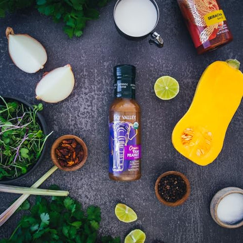 Sky Valley Thai Peanut Sauce - Gluten Free Peanut Sauce, Mild Heat, Authentic Flavor, Organic, Vegan, Non GMO, Gluten Free, Peanut Sauce for Spring Rolls- 14 Oz