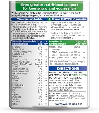 Vitabiotics Wellteen Him Plus Omega3 Maximum Nutritional Support for Teenagers and Young Men Ages 1319 56 Tablets and Capsules